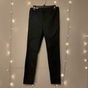 High waisted faux leather black jeans